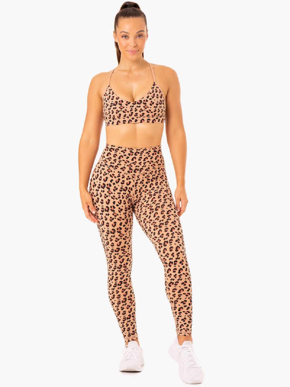 Brown / Leopard Women's Ryderwear Hybrid Full Length Leggings | 103IV61050