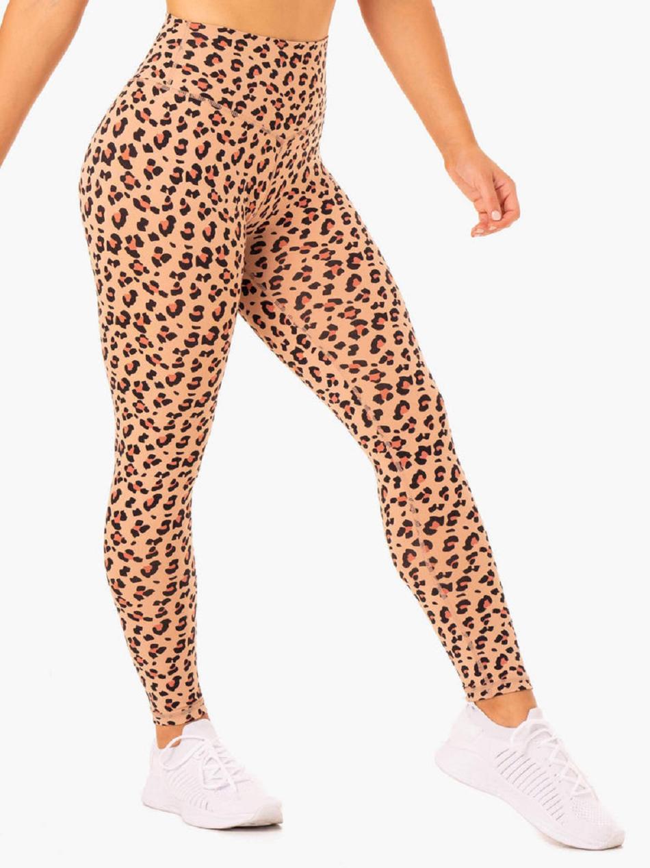 Brown / Leopard Women\'s Ryderwear Hybrid Full Length Leggings | 103IV61050