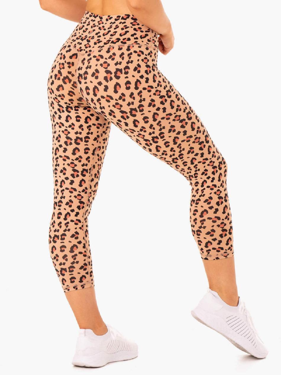 Brown / Leopard Women's Ryderwear Hybrid 7/8 Leggings | 91Y40844