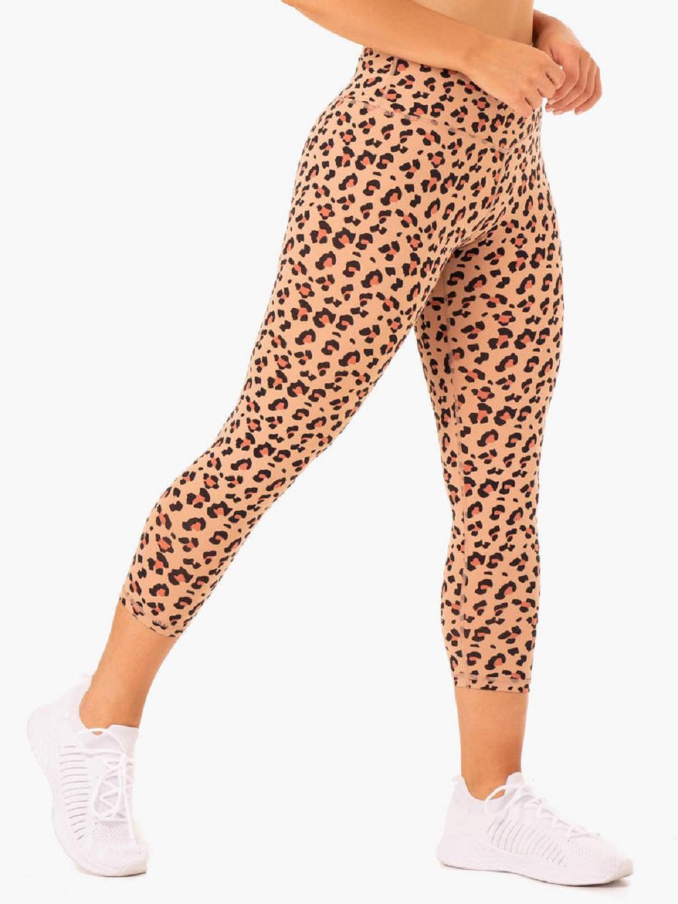 Brown / Leopard Women's Ryderwear Hybrid 7/8 Leggings | 91Y40844