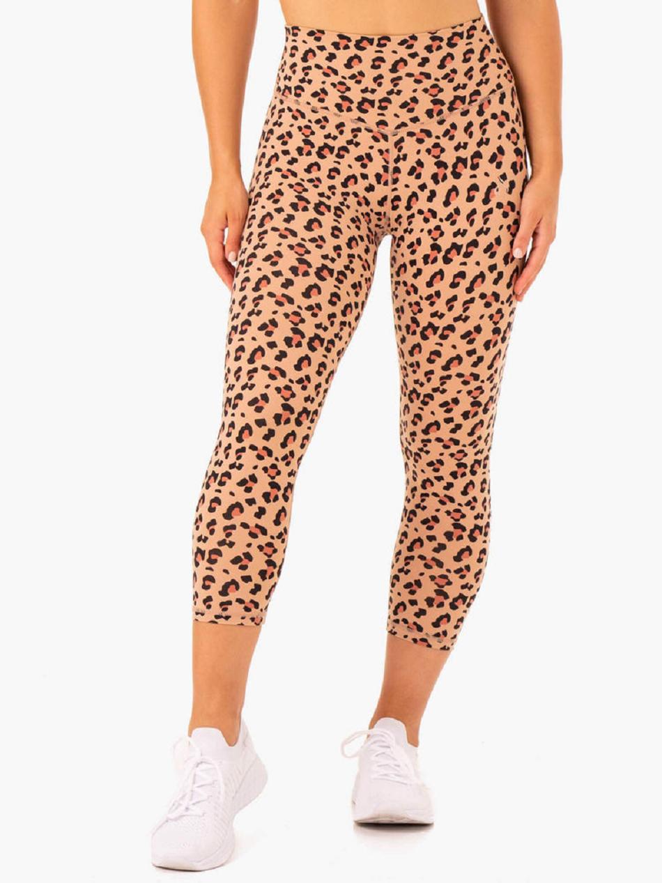 Brown / Leopard Women's Ryderwear Hybrid 7/8 Leggings | 91Y40844