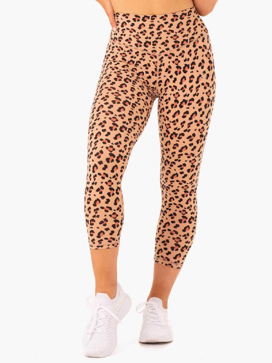 Brown / Leopard Women's Ryderwear Hybrid 7/8 Leggings | 91Y40844