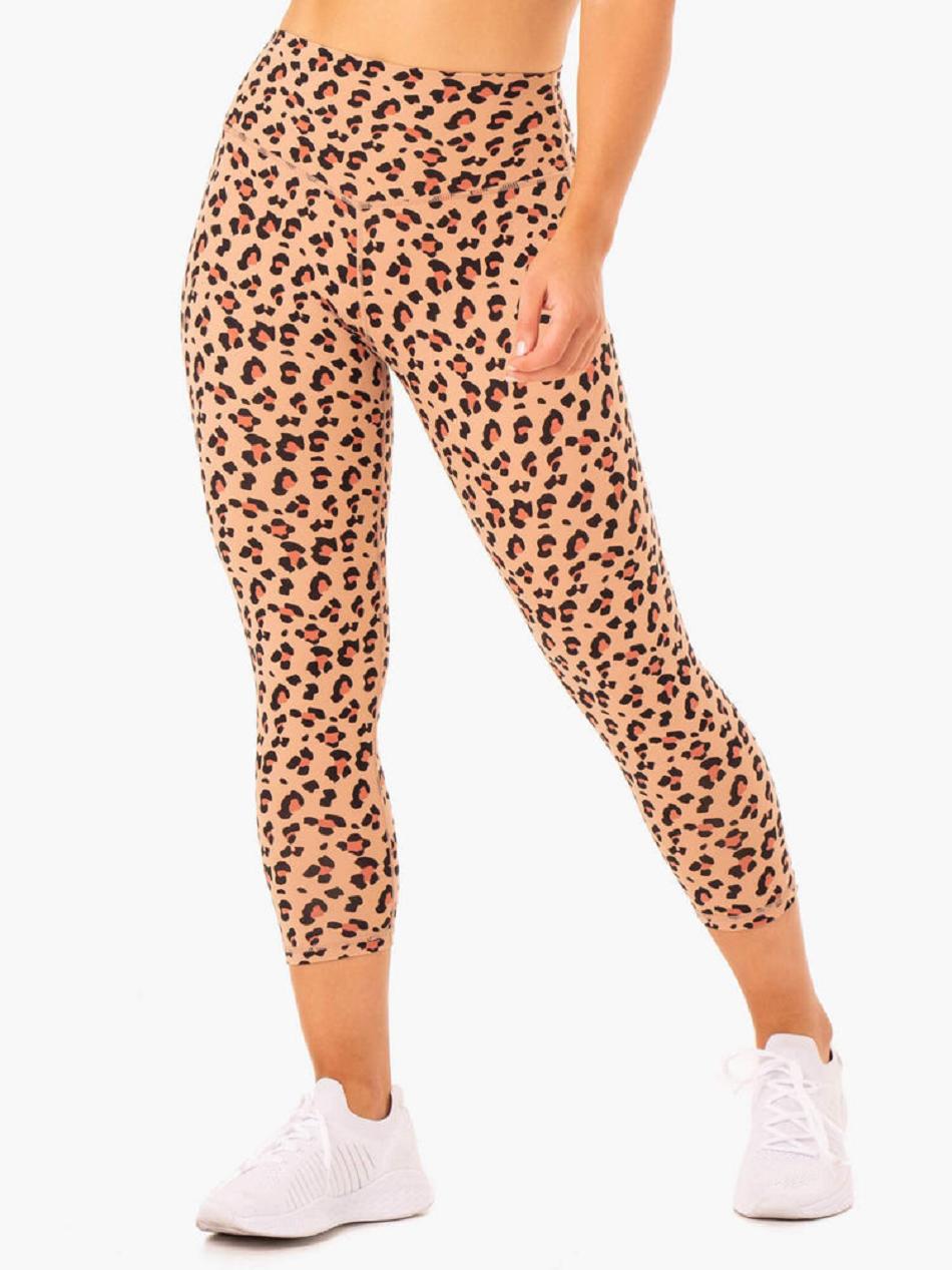 Brown / Leopard Women\'s Ryderwear Hybrid 7/8 Leggings | 91Y40844