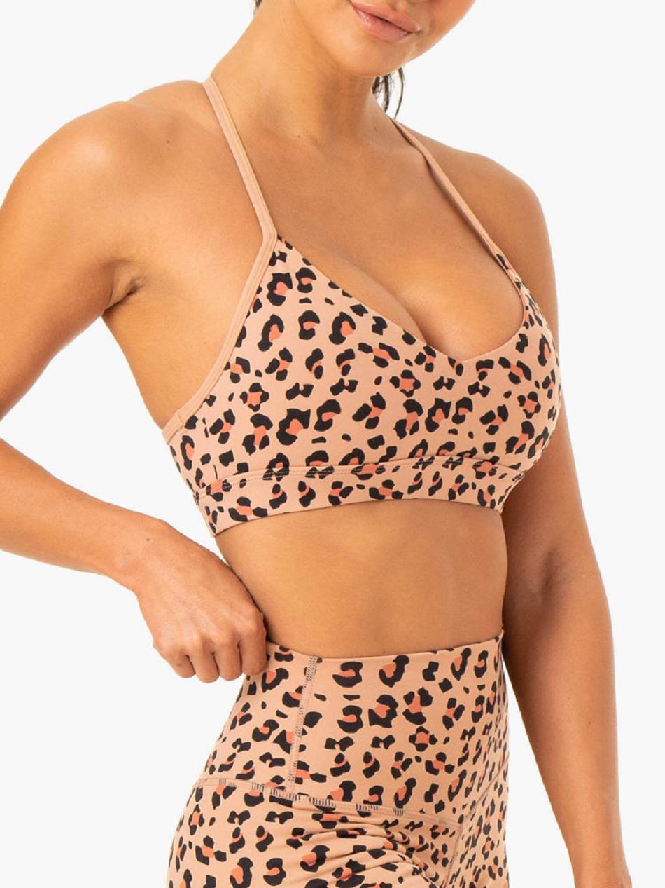 Brown / Leopard Women's Ryderwear Hybrid Sports Bras | TNTY84929