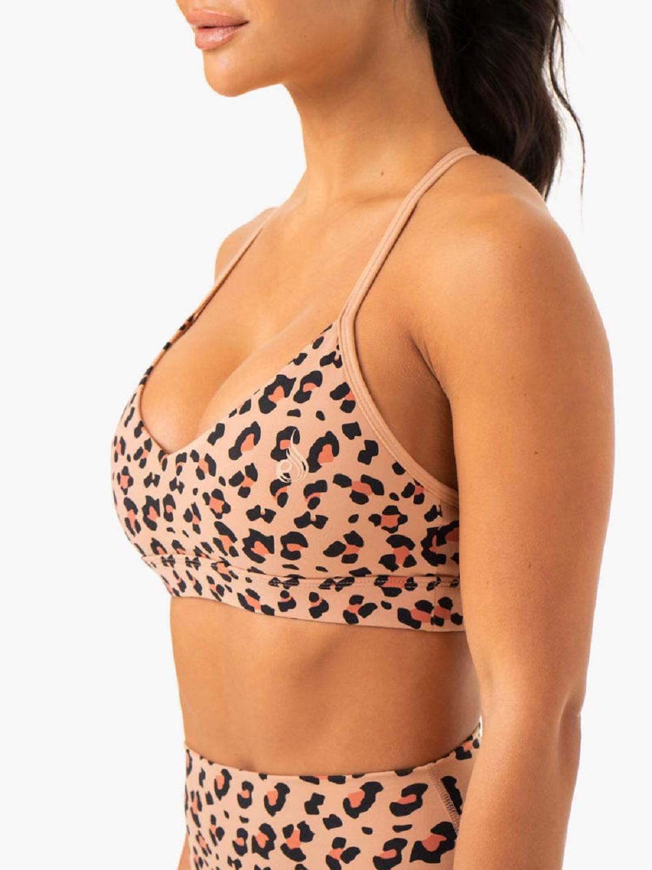 Brown / Leopard Women's Ryderwear Hybrid Sports Bras | TNTY84929