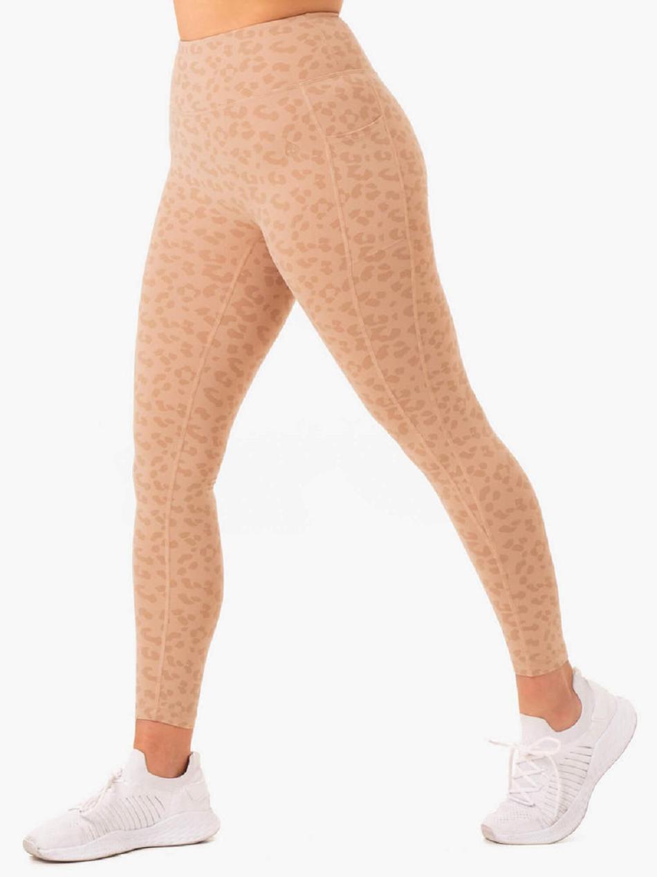 Brown / Leopard Women\'s Ryderwear Ultra High Waisted Full Length Leggings | G5B66506