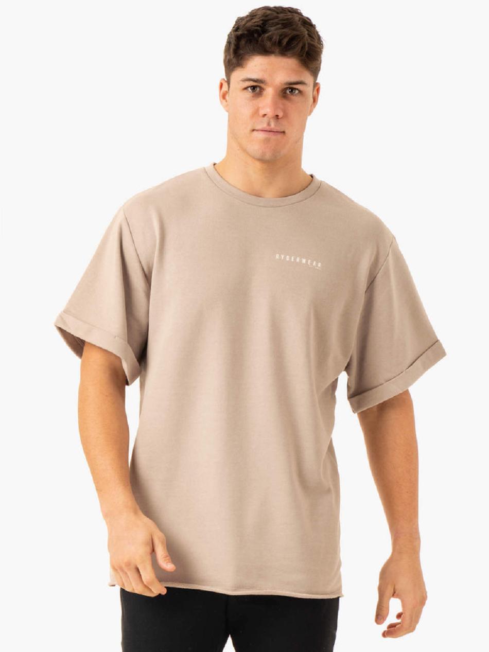 Brown Men's Ryderwear Pursuit Oversized Fleece T-shirt | 87KR52278