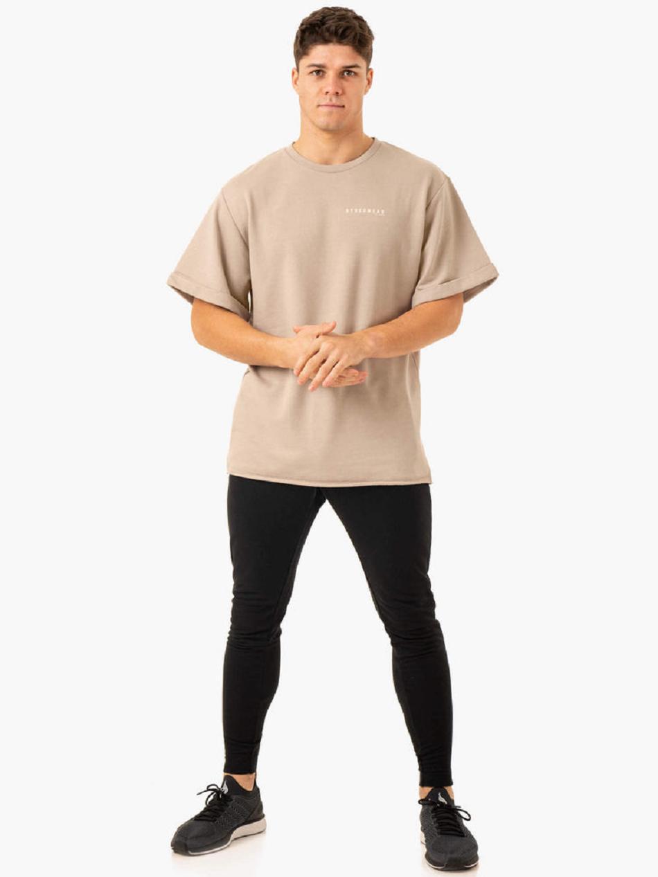 Brown Men's Ryderwear Pursuit Oversized Fleece T-shirt | 87KR52278