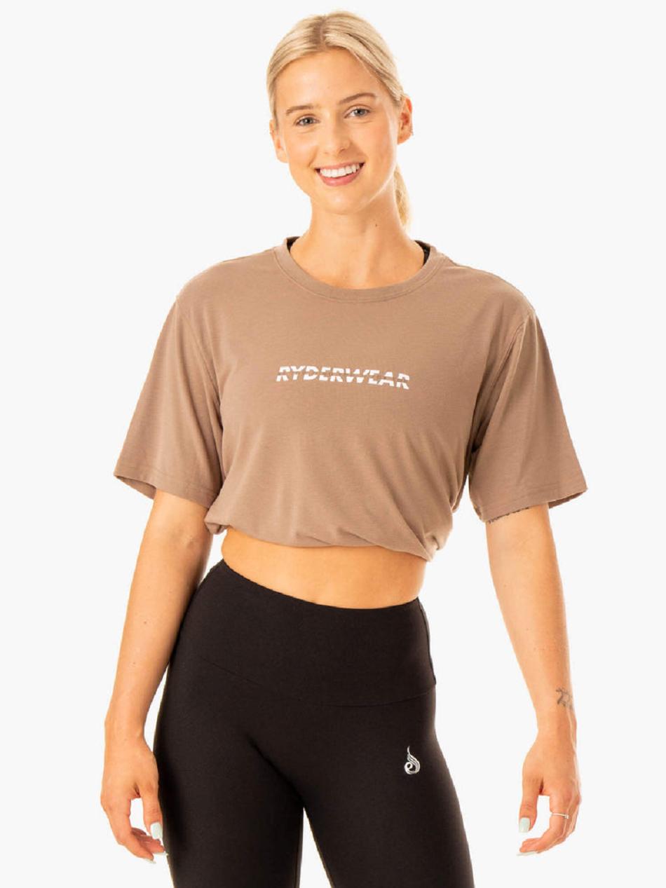 Brown Women's Ryderwear Edit Longline T-Shirt Top | REH34338