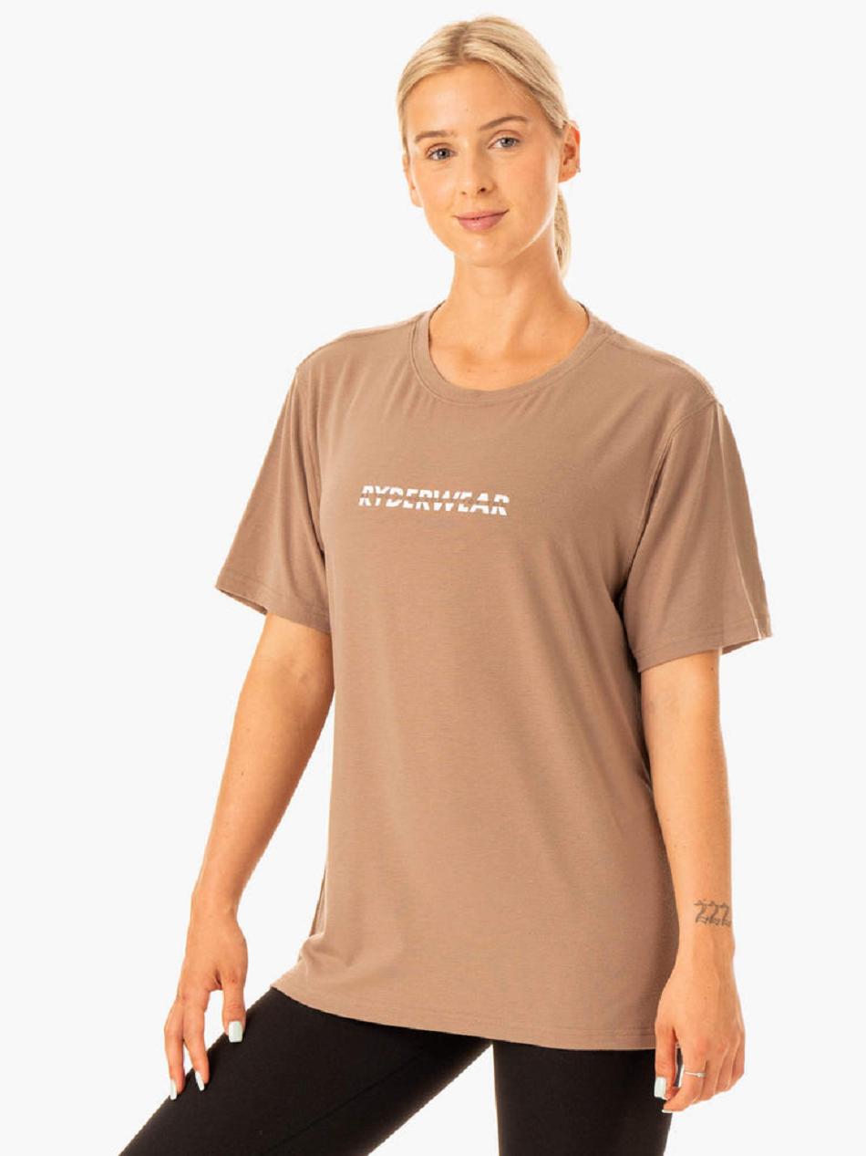 Brown Women's Ryderwear Edit Longline T-Shirt Top | REH34338