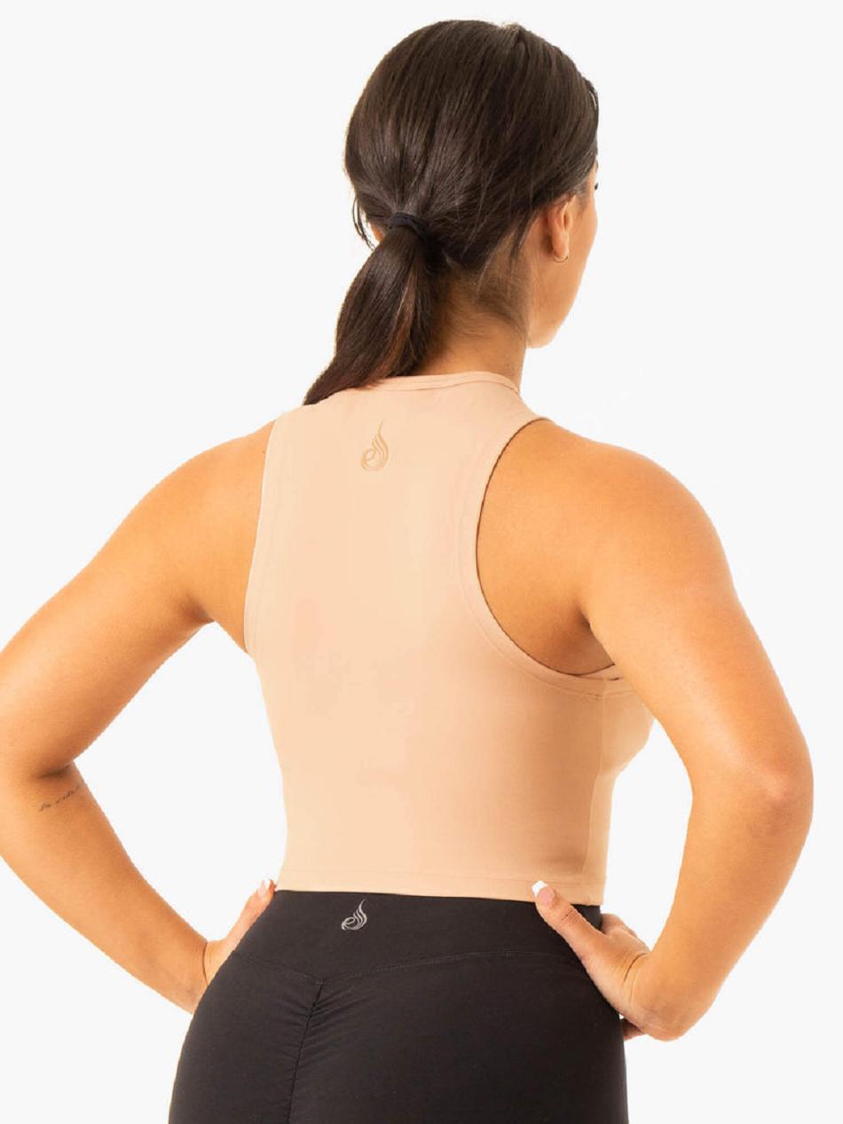 Brown Women's Ryderwear Embody Zip Up Crop Top | 64FV57795