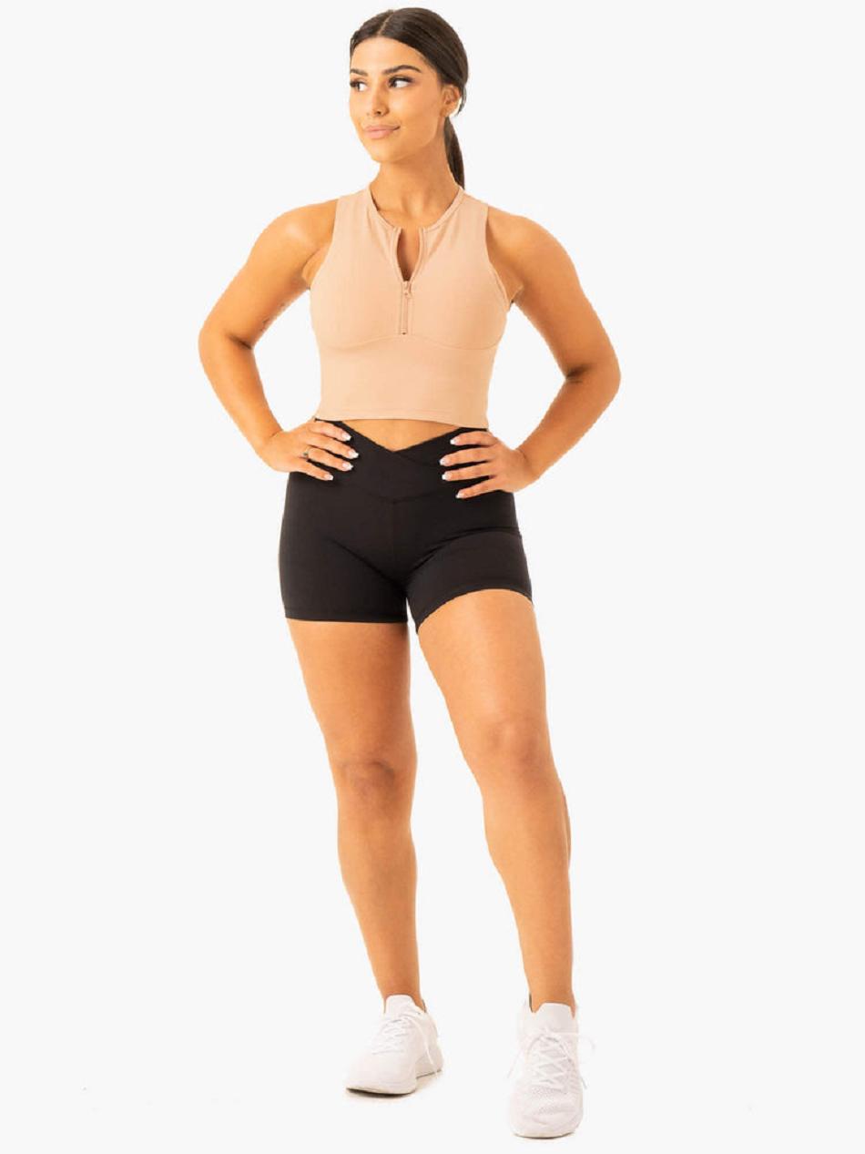 Brown Women's Ryderwear Embody Zip Up Crop Top | 64FV57795