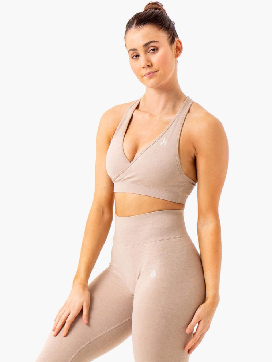 Brown Women's Ryderwear Essential Seamless Cross Over Sports Bras | OKT18696