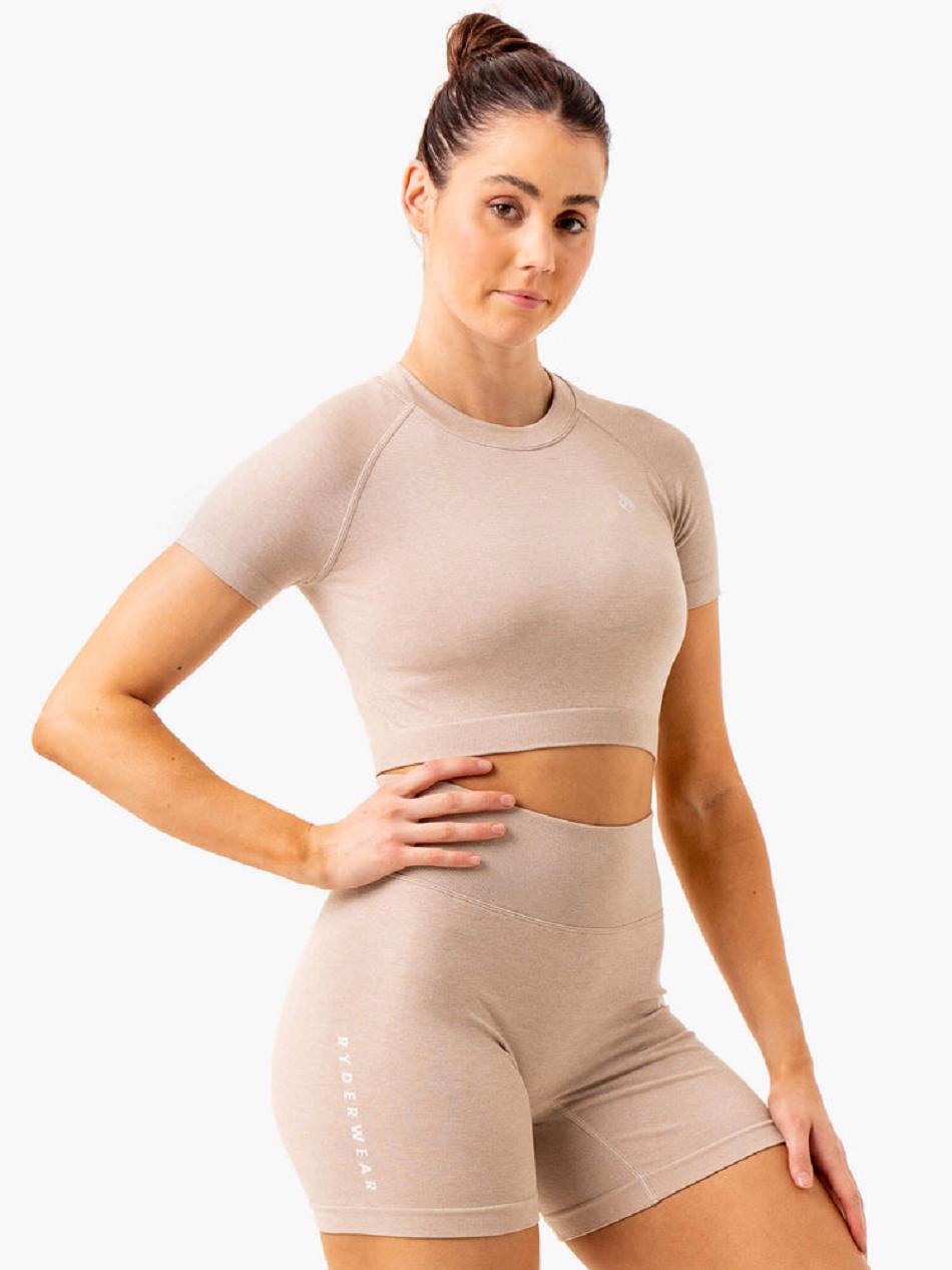 Brown Women's Ryderwear Essential Seamless T-shirt | REH22909