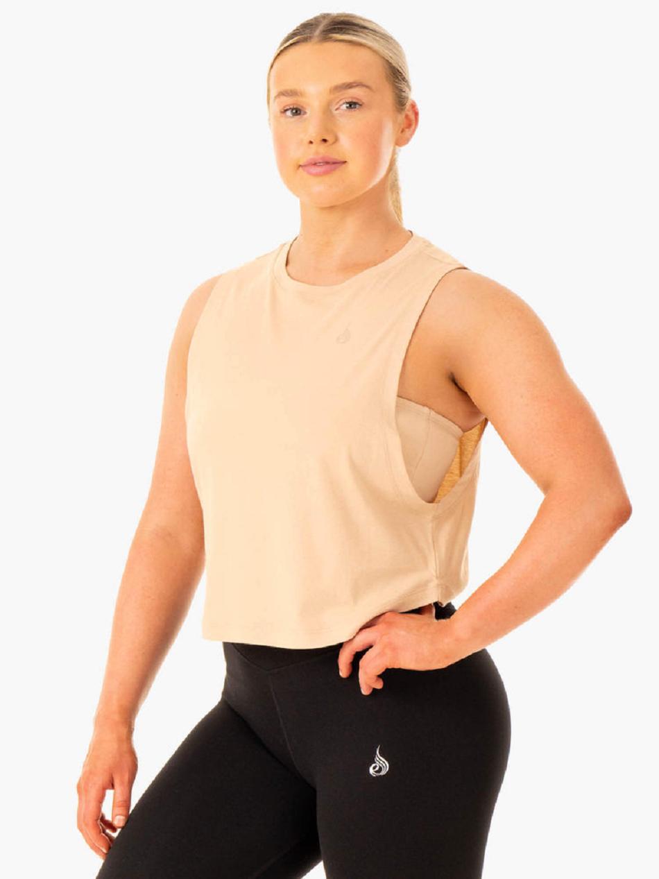 Brown Women's Ryderwear Flow Scoop Tanks | 70HF11100