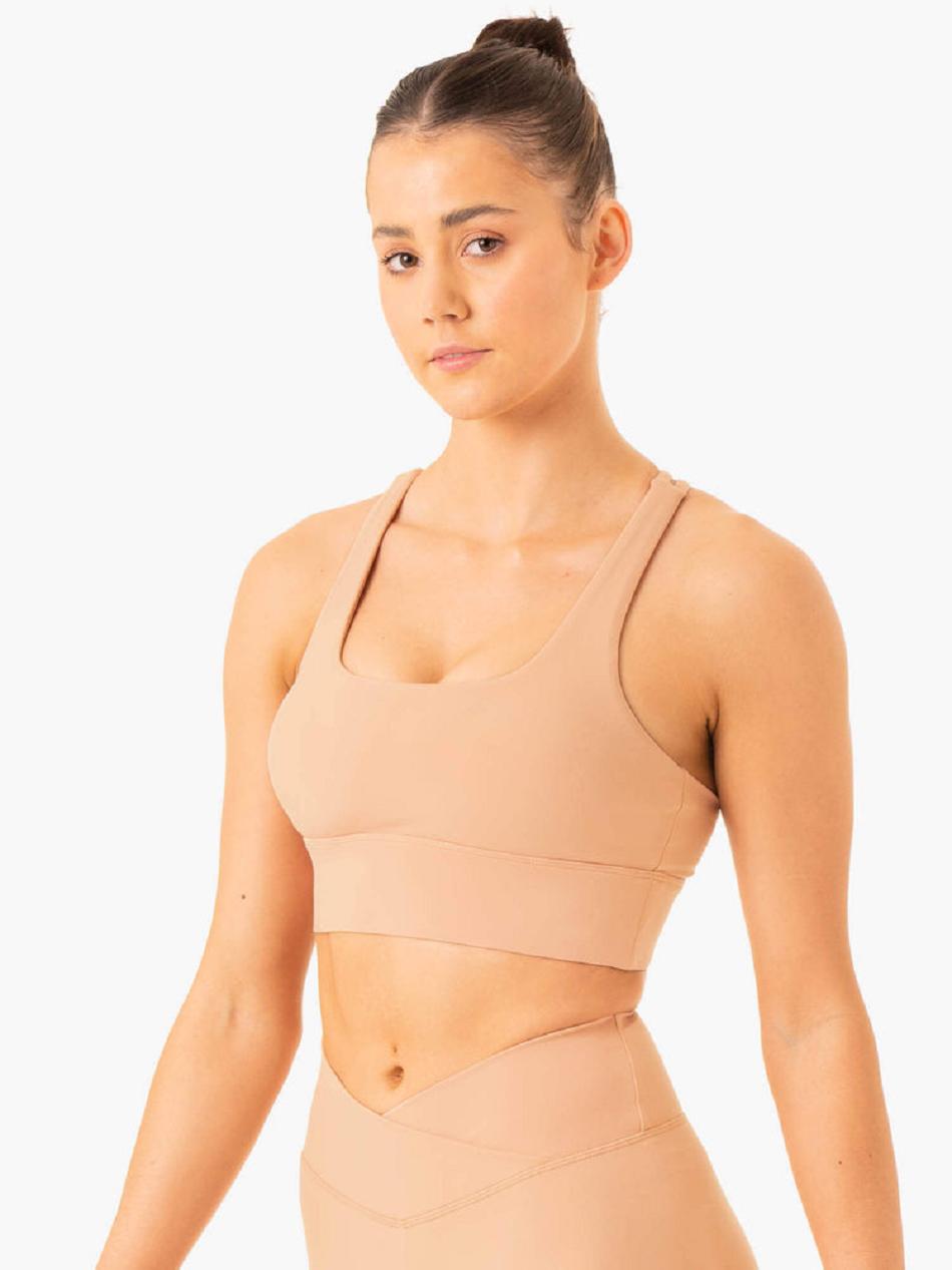 Brown Women's Ryderwear Flow Square Neck Sports Bras | 52RW70723