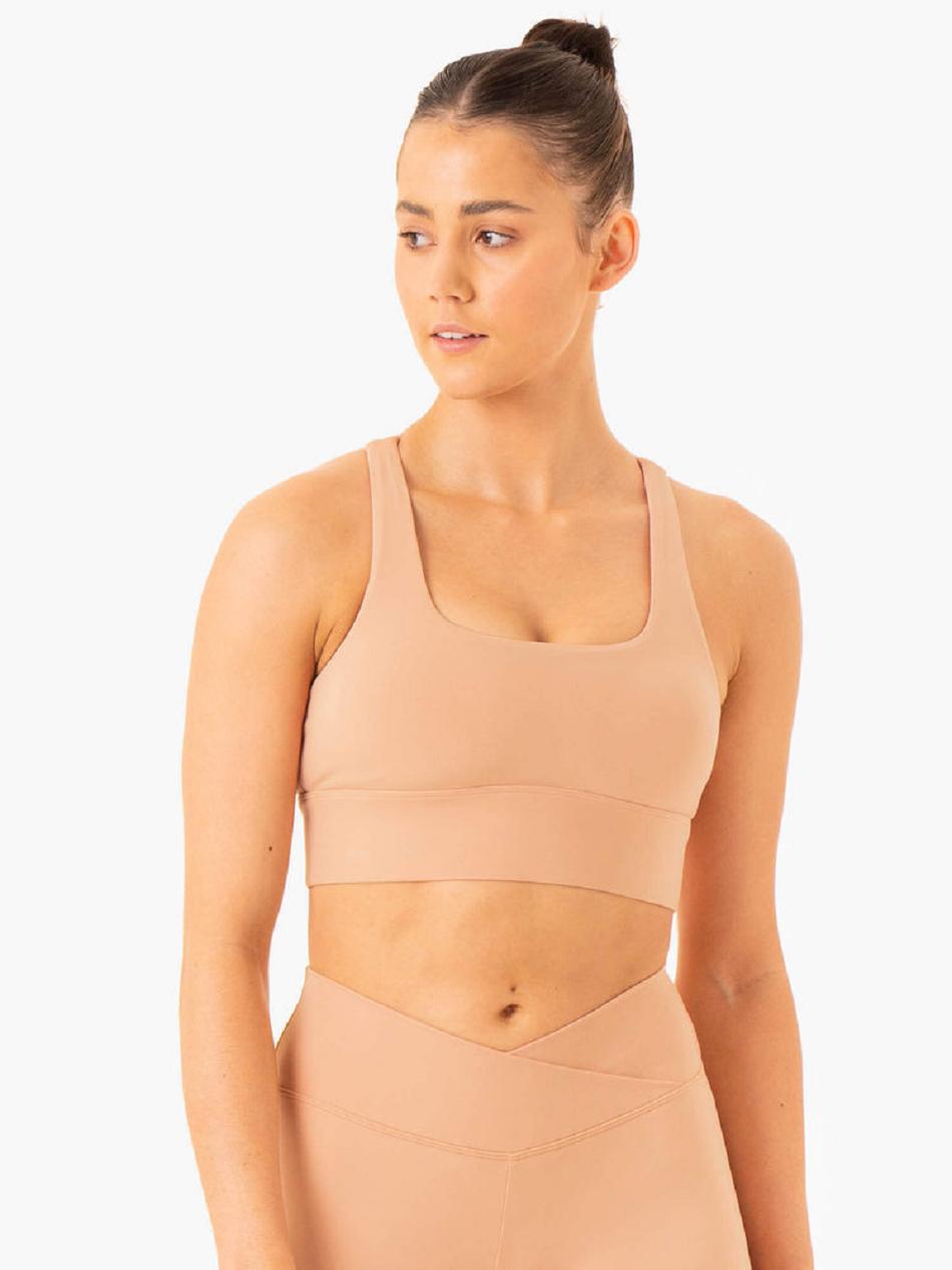 Brown Women\'s Ryderwear Flow Square Neck Sports Bras | 52RW70723