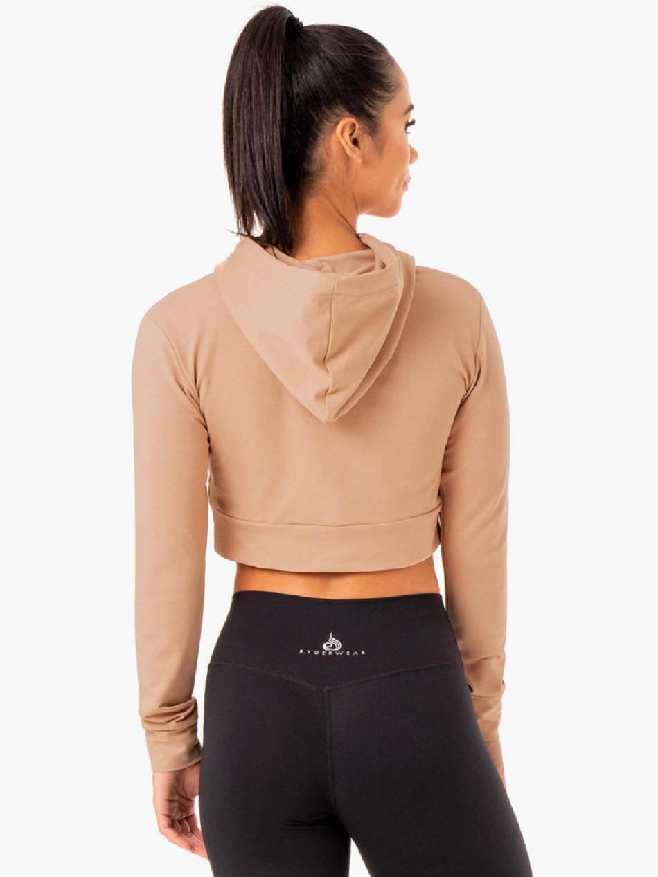 Brown Women's Ryderwear Hybrid Fitted Hoodie Top | 62JS98963