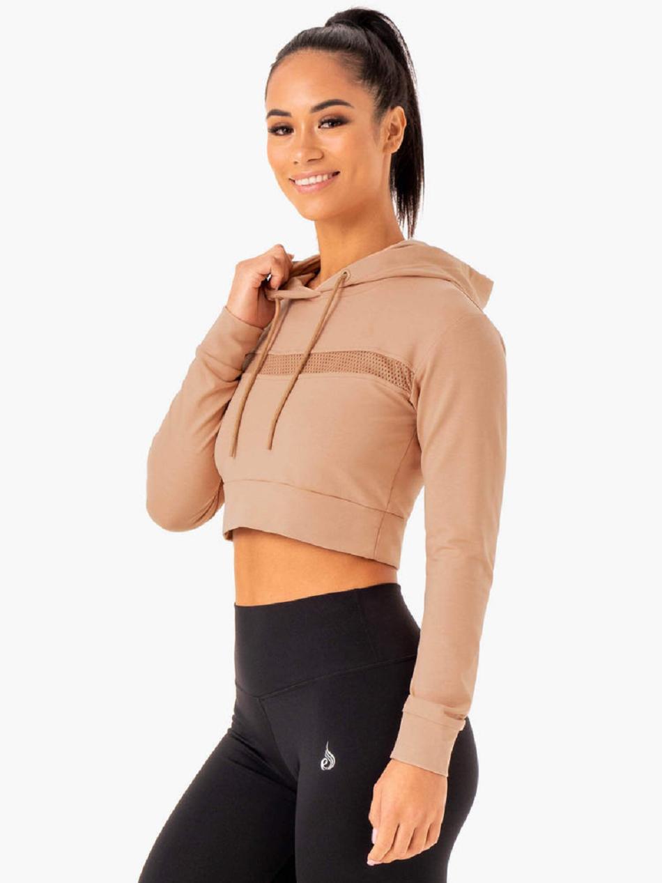 Brown Women's Ryderwear Hybrid Fitted Hoodie Top | 62JS98963