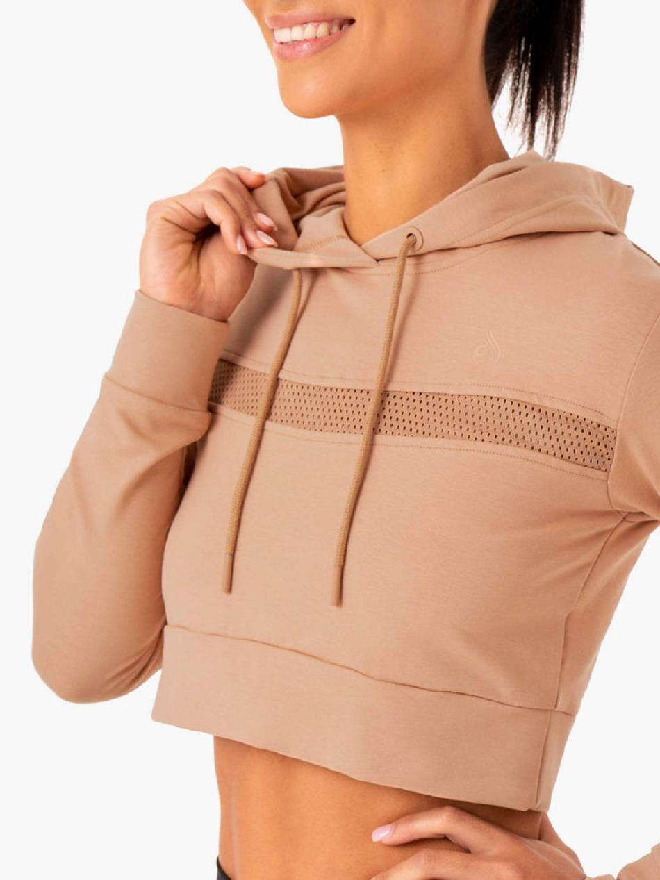 Brown Women's Ryderwear Hybrid Fitted Hoodie Top | 62JS98963