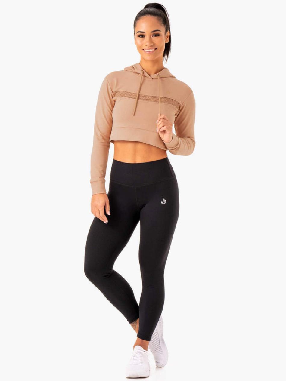 Brown Women's Ryderwear Hybrid Fitted Hoodie Top | 62JS98963