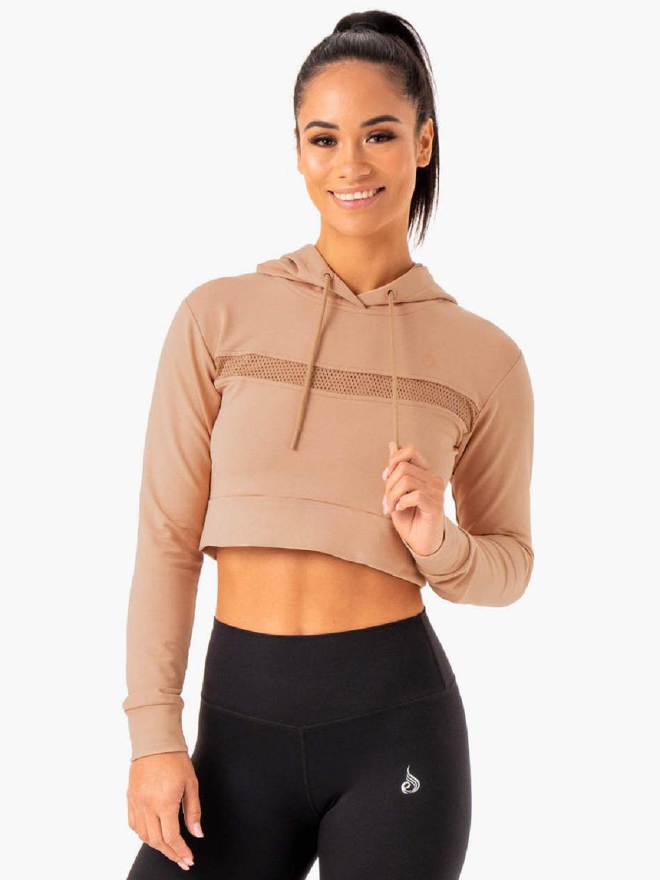 Brown Women\'s Ryderwear Hybrid Fitted Hoodie Top | 62JS98963