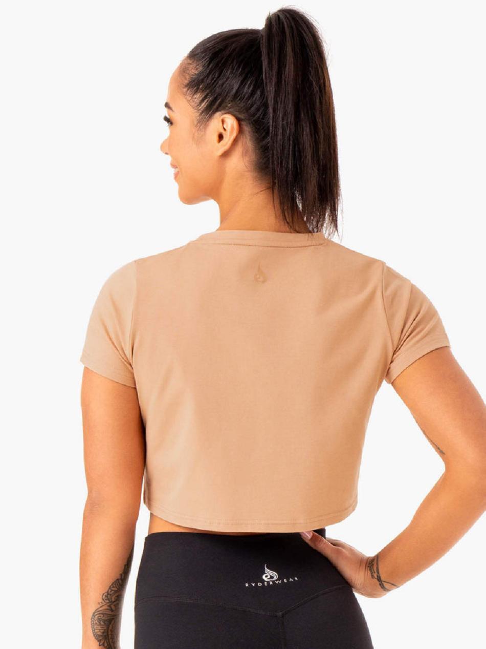 Brown Women's Ryderwear Hybrid Mesh T-shirt | G5B12563