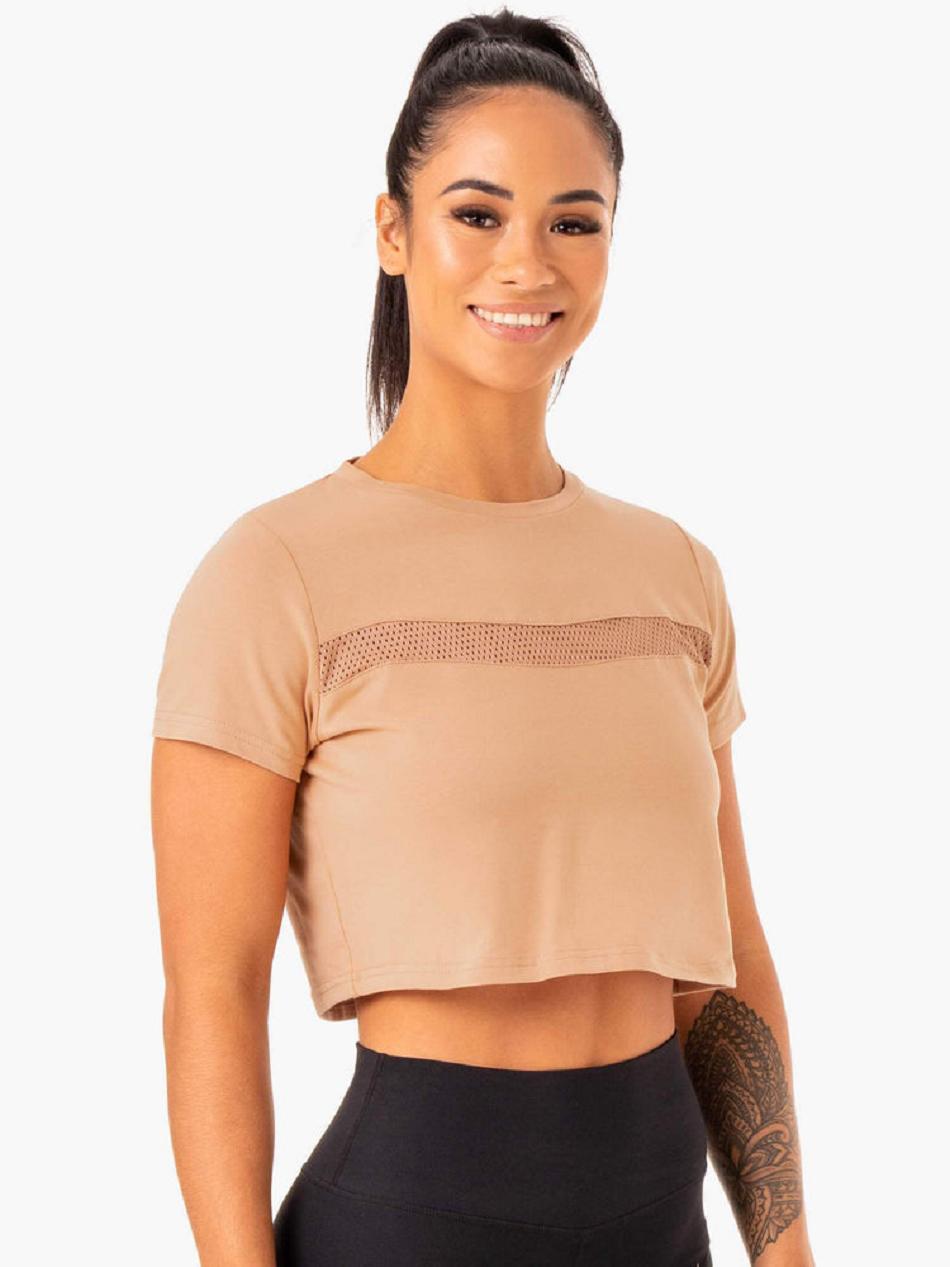 Brown Women's Ryderwear Hybrid Mesh T-shirt | G5B12563