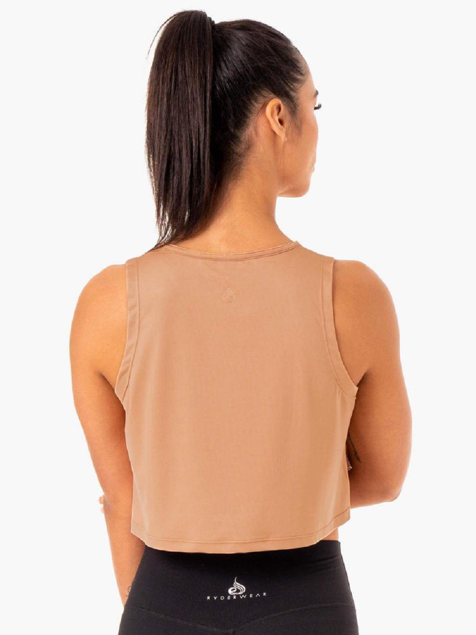 Brown Women's Ryderwear Hybrid Muscle Tanks | 73GA64167