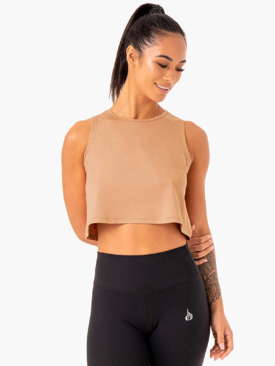 Brown Women\'s Ryderwear Hybrid Muscle Tanks | 73GA64167