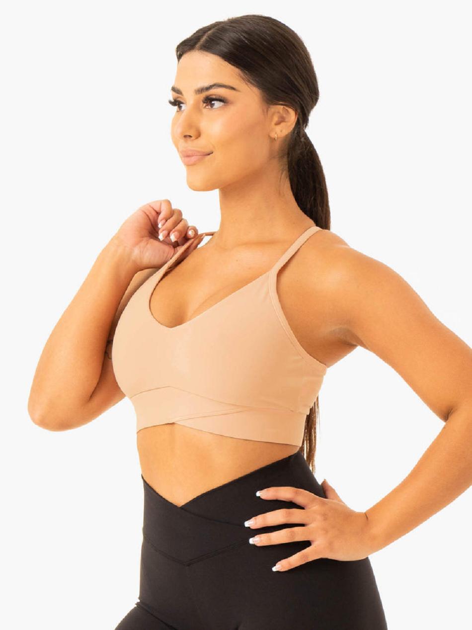 Brown Women's Ryderwear Serene Cross Over Sports Bras | HY5457093