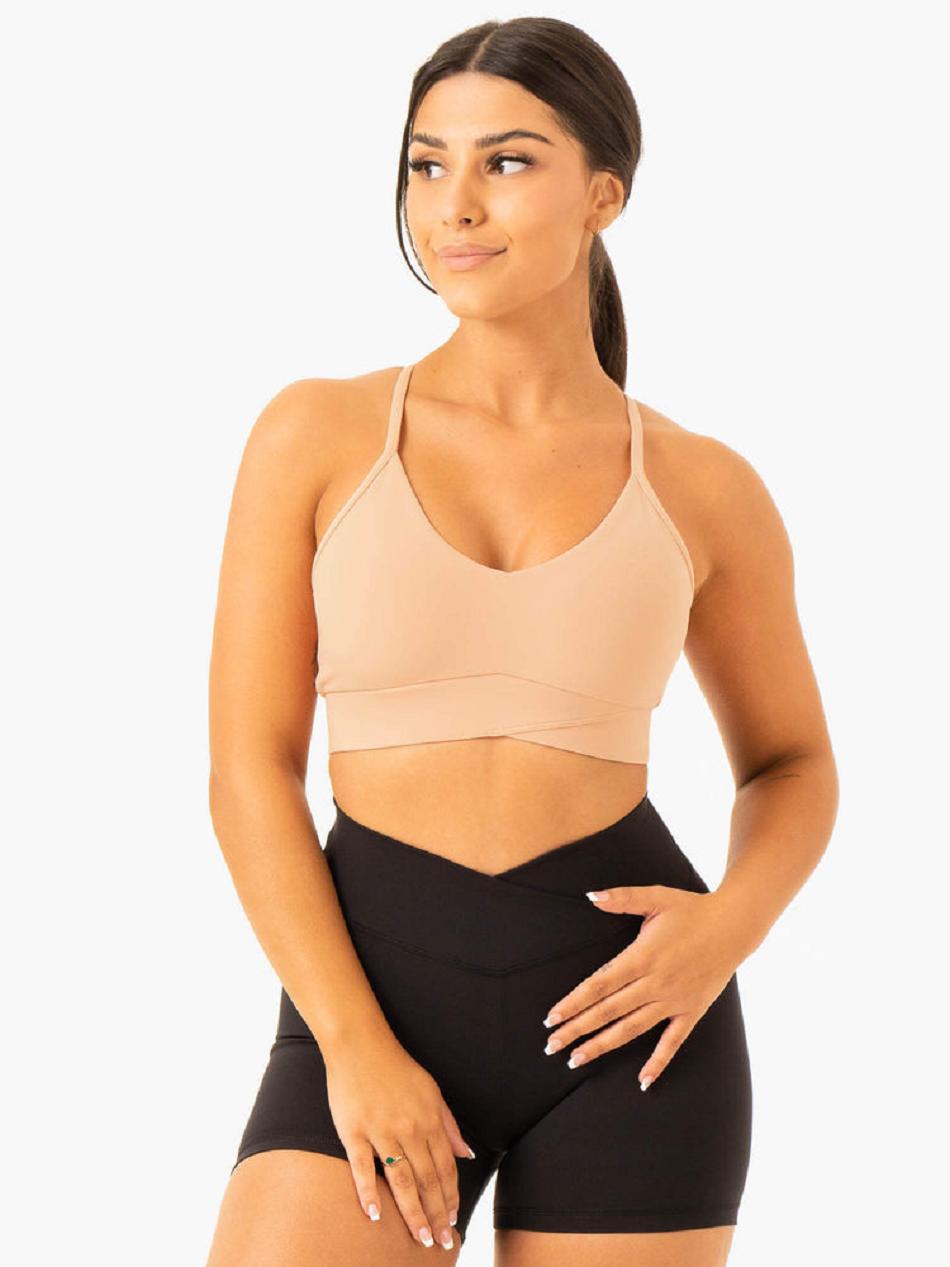 Brown Women\'s Ryderwear Serene Cross Over Sports Bras | HY5457093