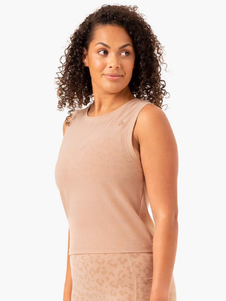 Brown Women's Ryderwear Ultra Mesh Tank Top | 124J93965