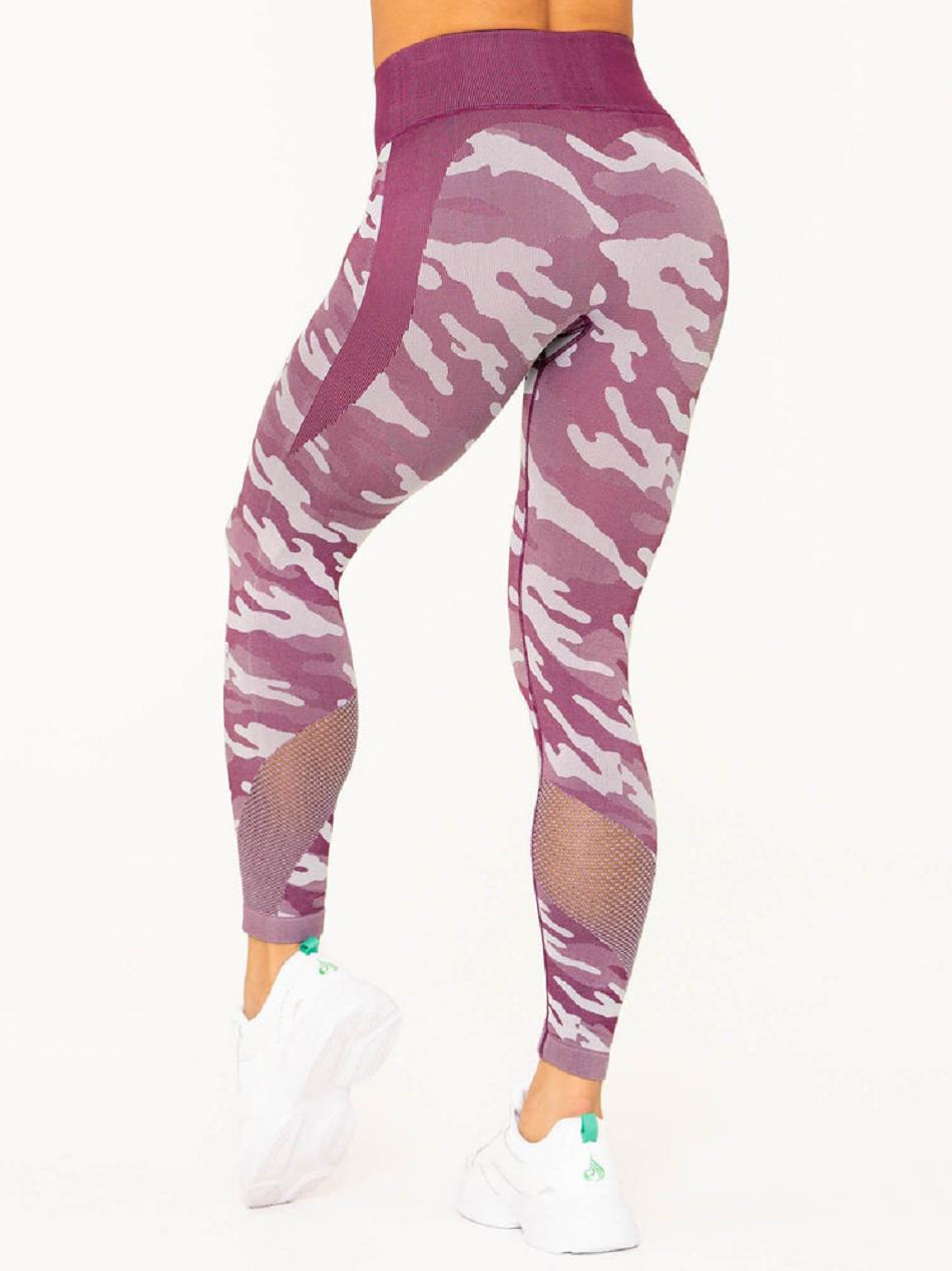 Burgundy / Camo Women's Ryderwear Camo High Waisted Leggings Seamless | NG4330529