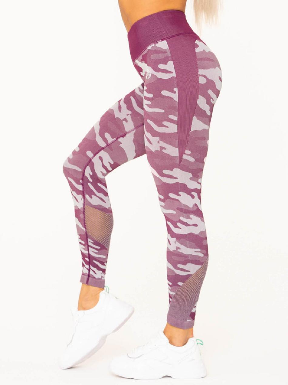 Burgundy / Camo Women's Ryderwear Camo High Waisted Leggings Seamless | NG4330529