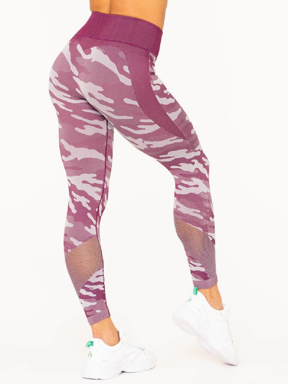 Burgundy / Camo Women's Ryderwear Camo High Waisted Leggings Seamless | NG4330529