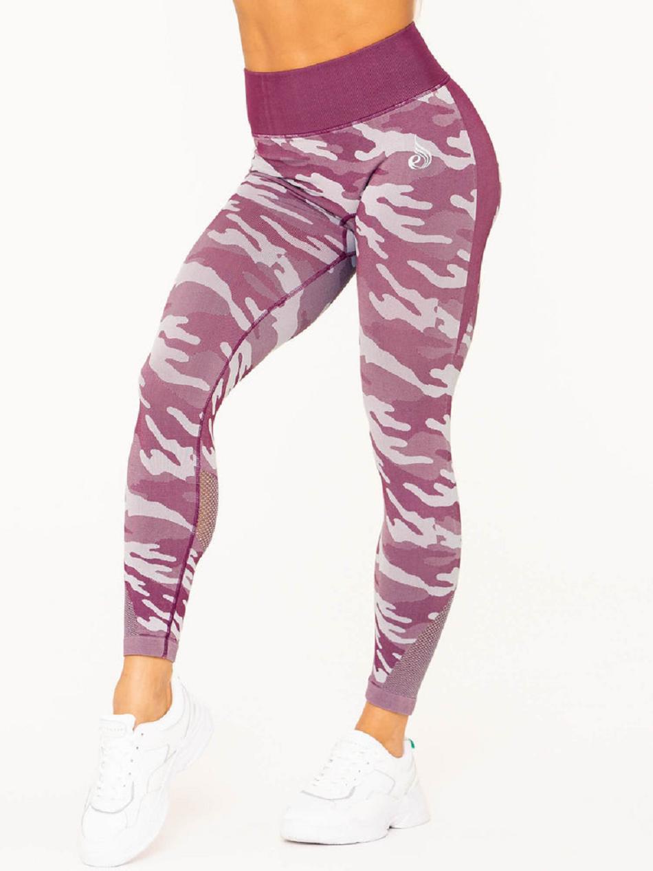 Burgundy / Camo Women\'s Ryderwear Camo High Waisted Leggings Seamless | NG4330529