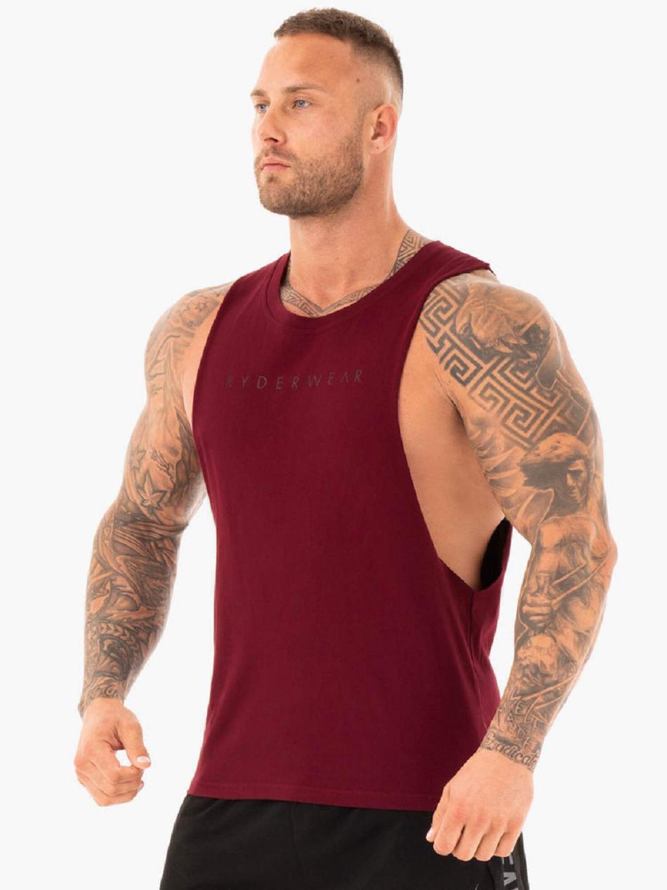 Burgundy Men's Ryderwear Active Cotton Baller Tanks | 142IV70737