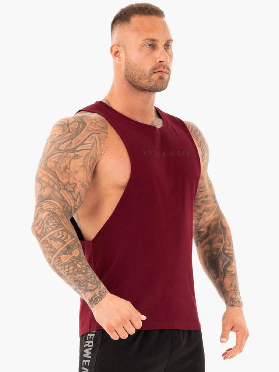 Burgundy Men's Ryderwear Active Cotton Baller Tanks | 142IV70737