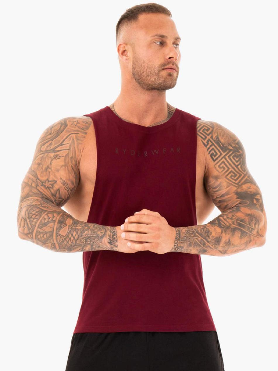 Burgundy Men\'s Ryderwear Active Cotton Baller Tanks | 142IV70737