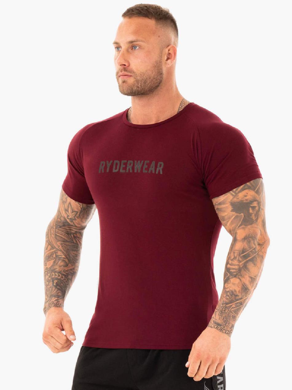 Burgundy Men's Ryderwear Active T-Shirt Top | 86YH47705