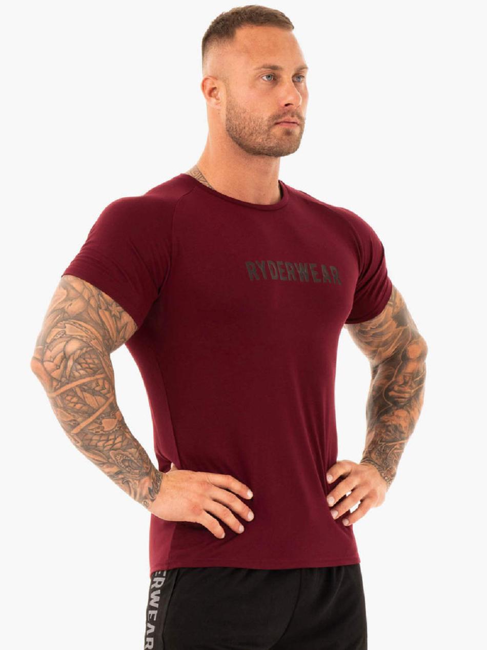 Burgundy Men's Ryderwear Active T-Shirt Top | 86YH47705