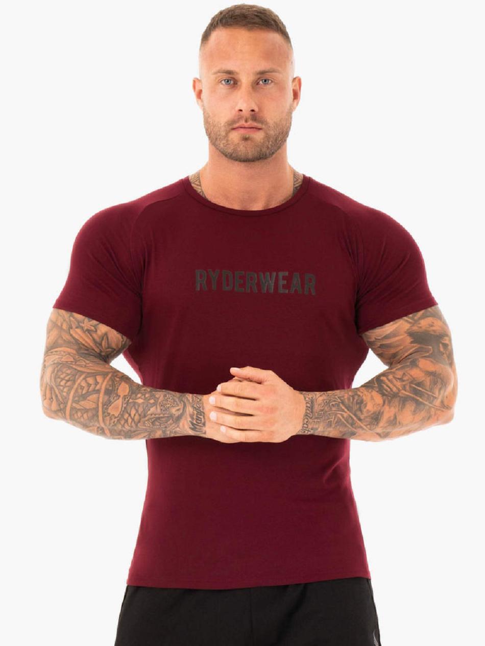 Burgundy Men\'s Ryderwear Active T-Shirt Top | 86YH47705