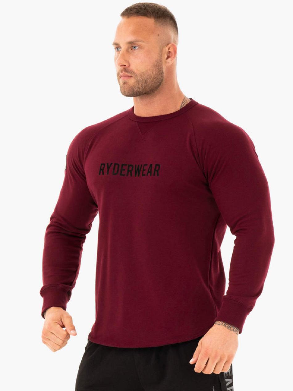 Burgundy Men's Ryderwear Athletic Crew Neck Sweater Top | 6Y8770720