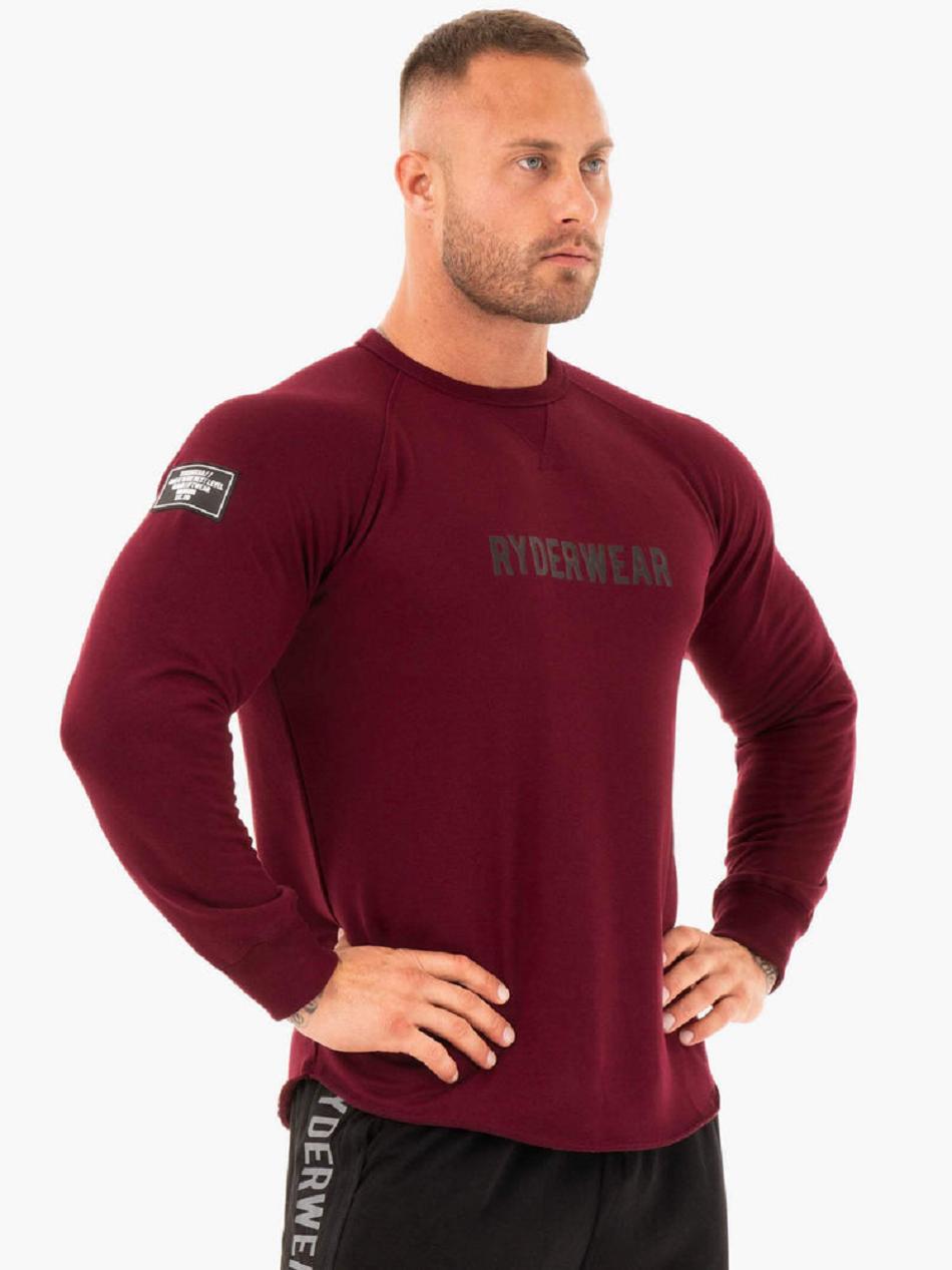 Burgundy Men's Ryderwear Athletic Crew Neck Sweater Top | 6Y8770720