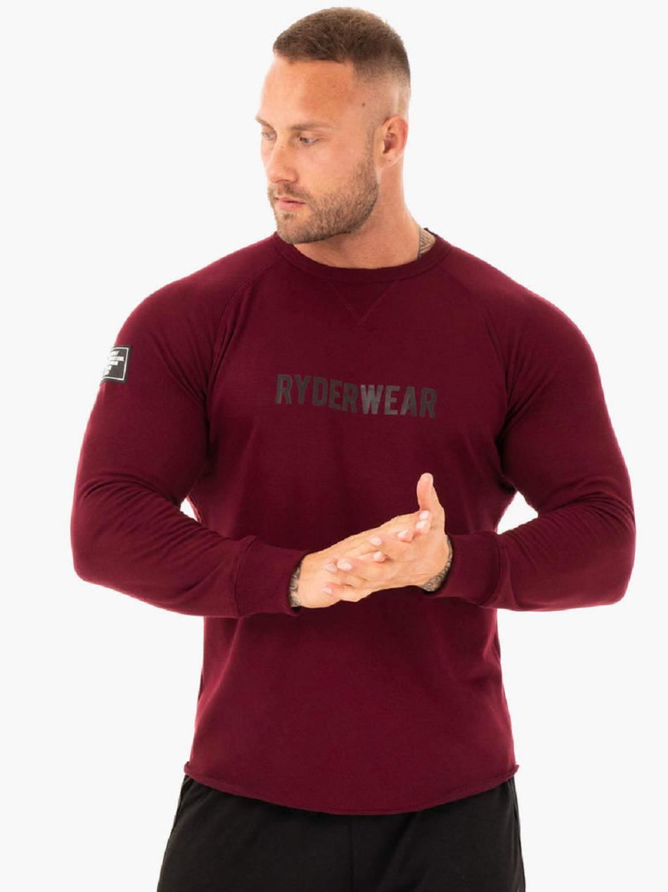 Burgundy Men\'s Ryderwear Athletic Crew Neck Sweater Top | 6Y8770720