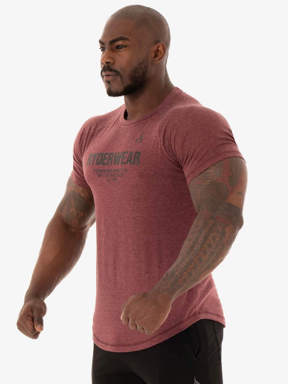 Burgundy Men's Ryderwear Focus T-Shirt Top | 86EW98682