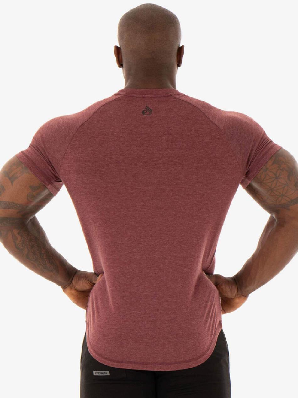 Burgundy Men's Ryderwear Focus T-Shirt Top | 86EW98682