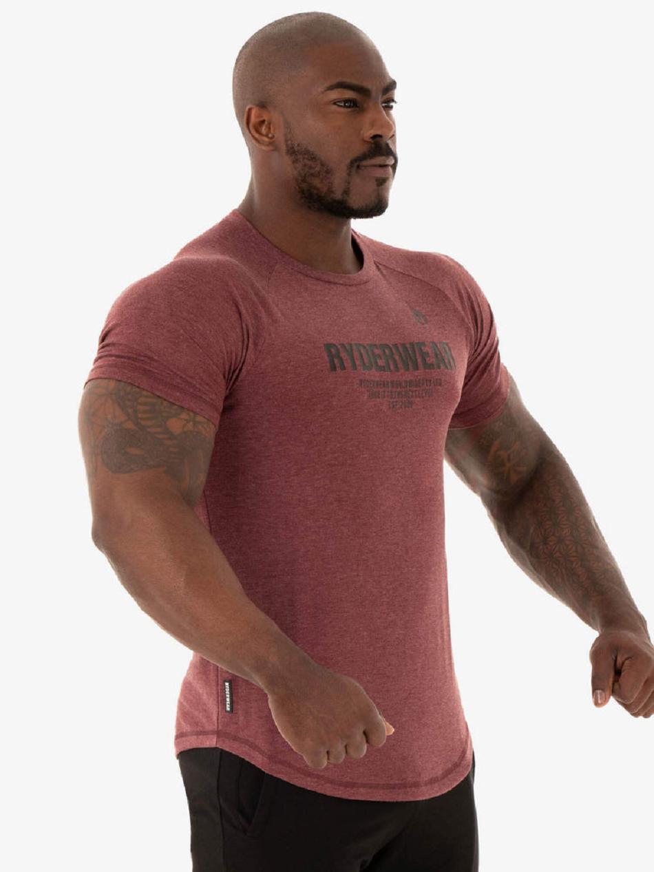 Burgundy Men's Ryderwear Focus T-Shirt Top | 86EW98682