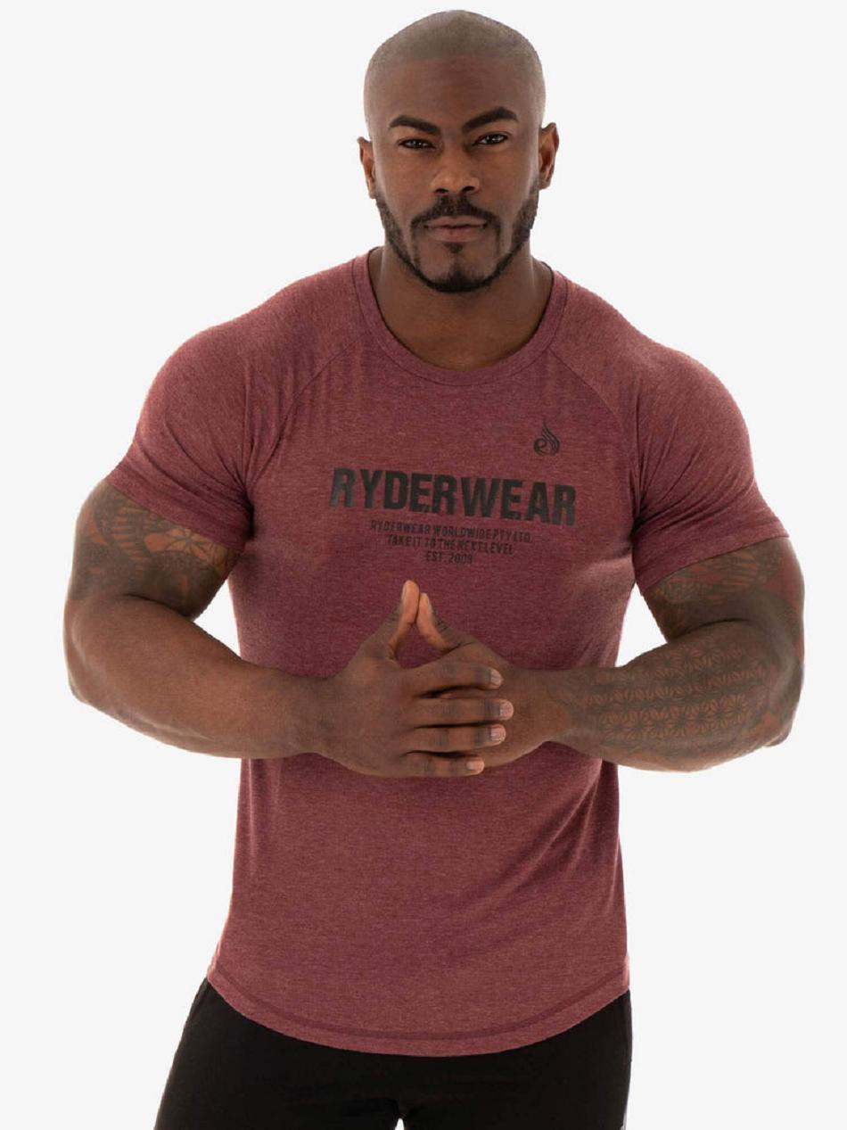 Burgundy Men\'s Ryderwear Focus T-Shirt Top | 86EW98682